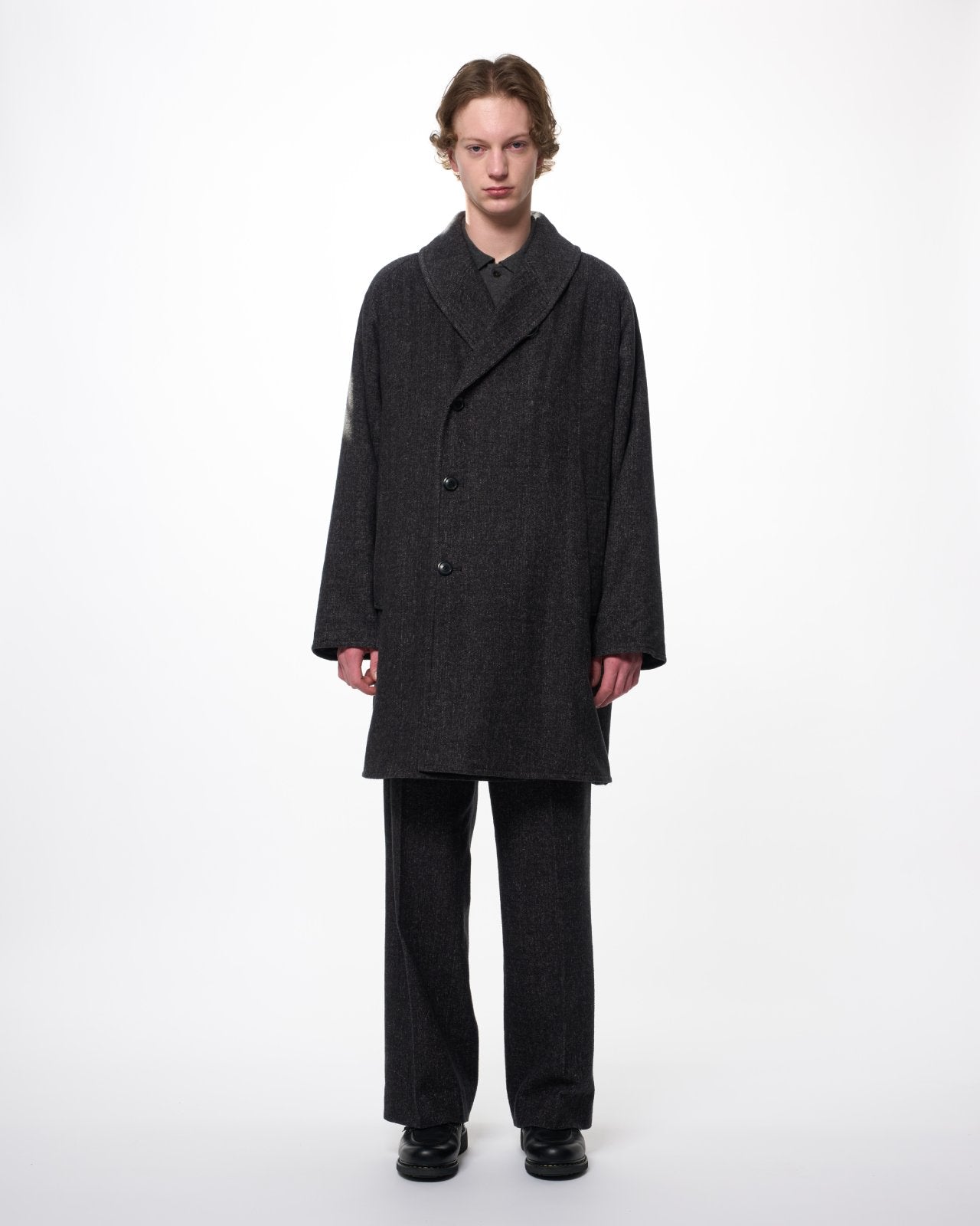 Heavy Silk Flannel / Shawl Collar Coat, Herringbone