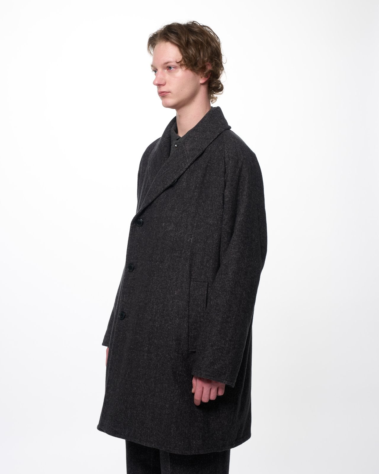 Heavy Silk Flannel / Shawl Collar Coat, Herringbone