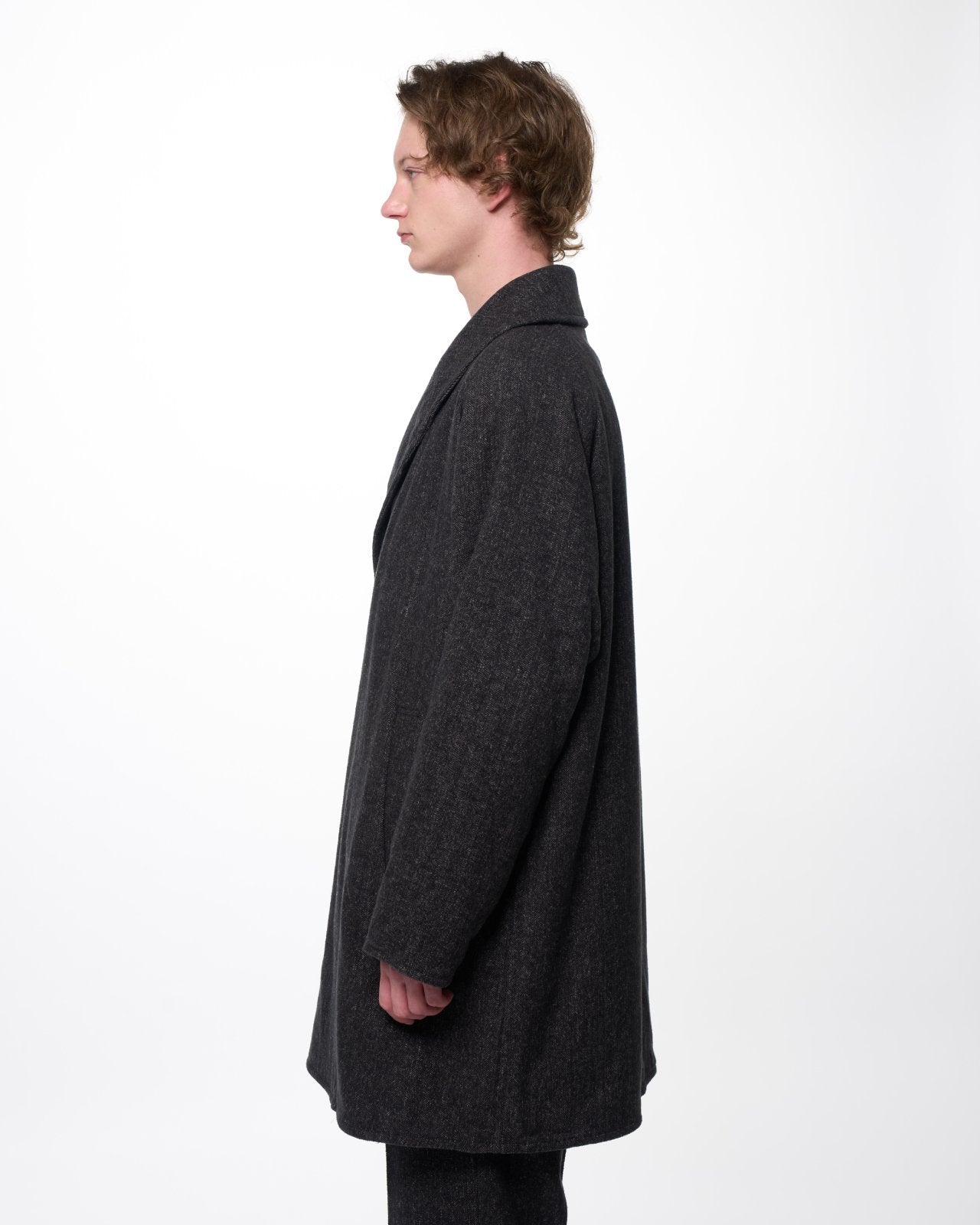 Heavy Silk Flannel / Shawl Collar Coat, Herringbone