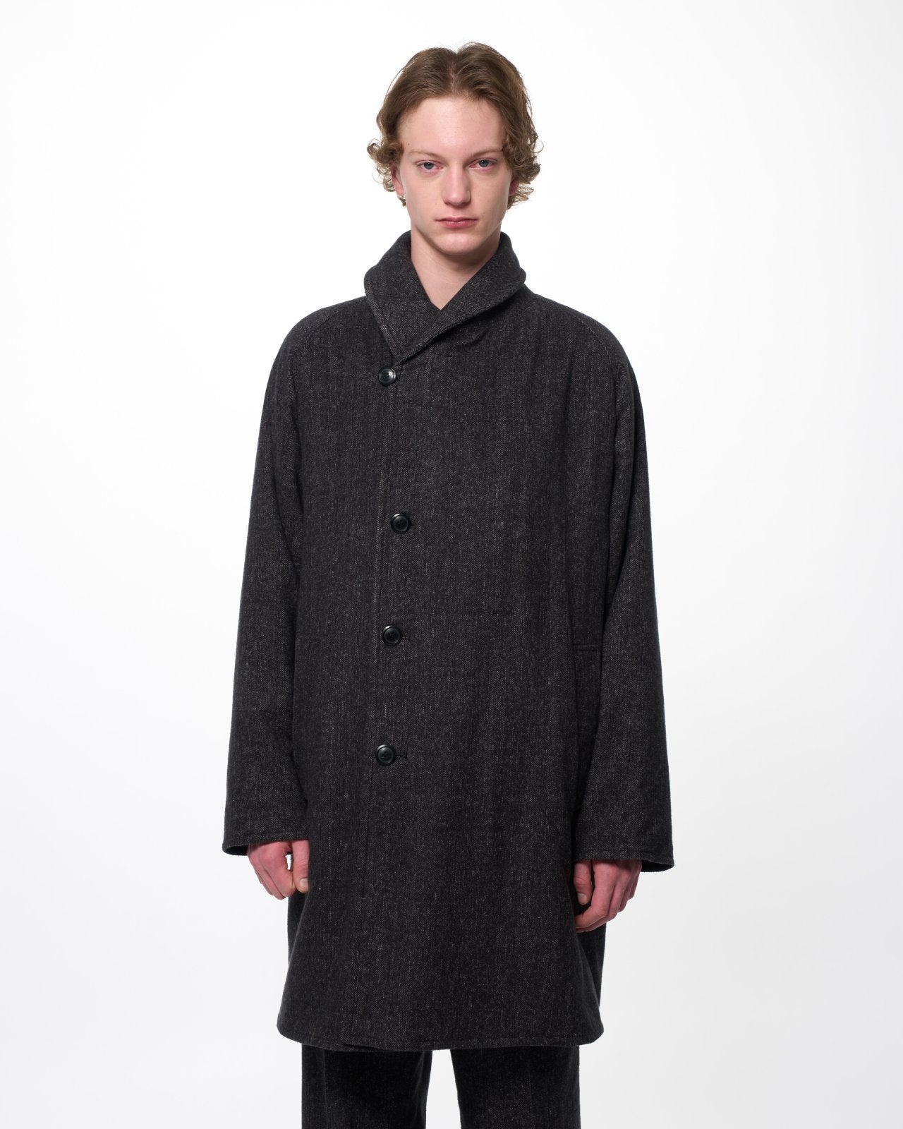 Heavy Silk Flannel / Shawl Collar Coat, Herringbone