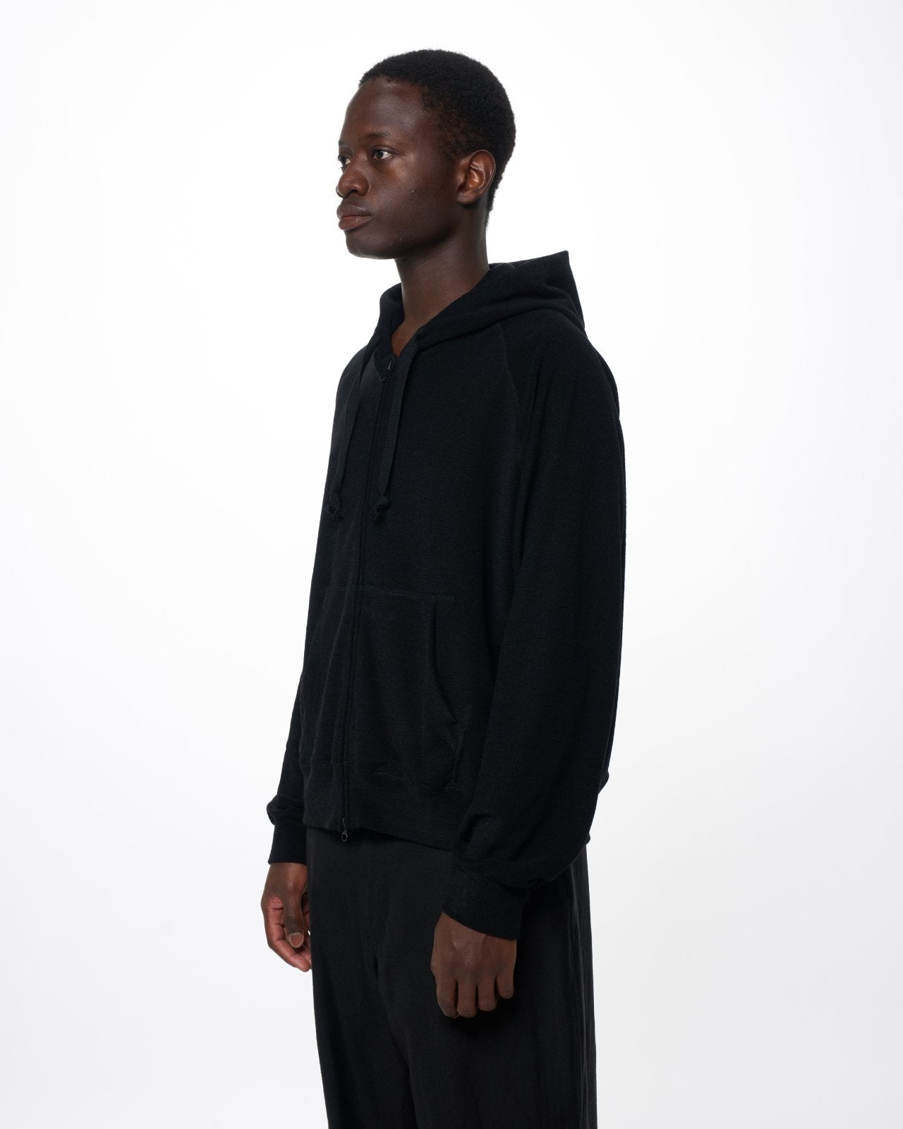 スーパー140sウォッシャブルウールパイル / ジップパーカ, Black
