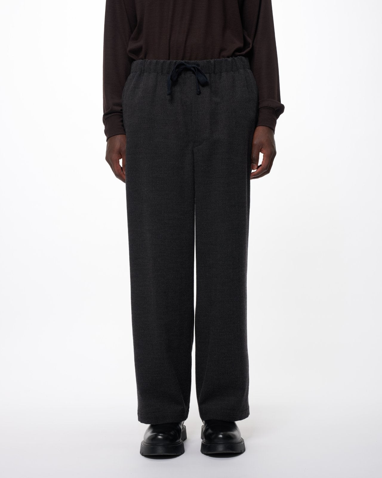 Super 120s Wool Corduroy / Wide Cylinder Fit Easy Pants, Top Gray
