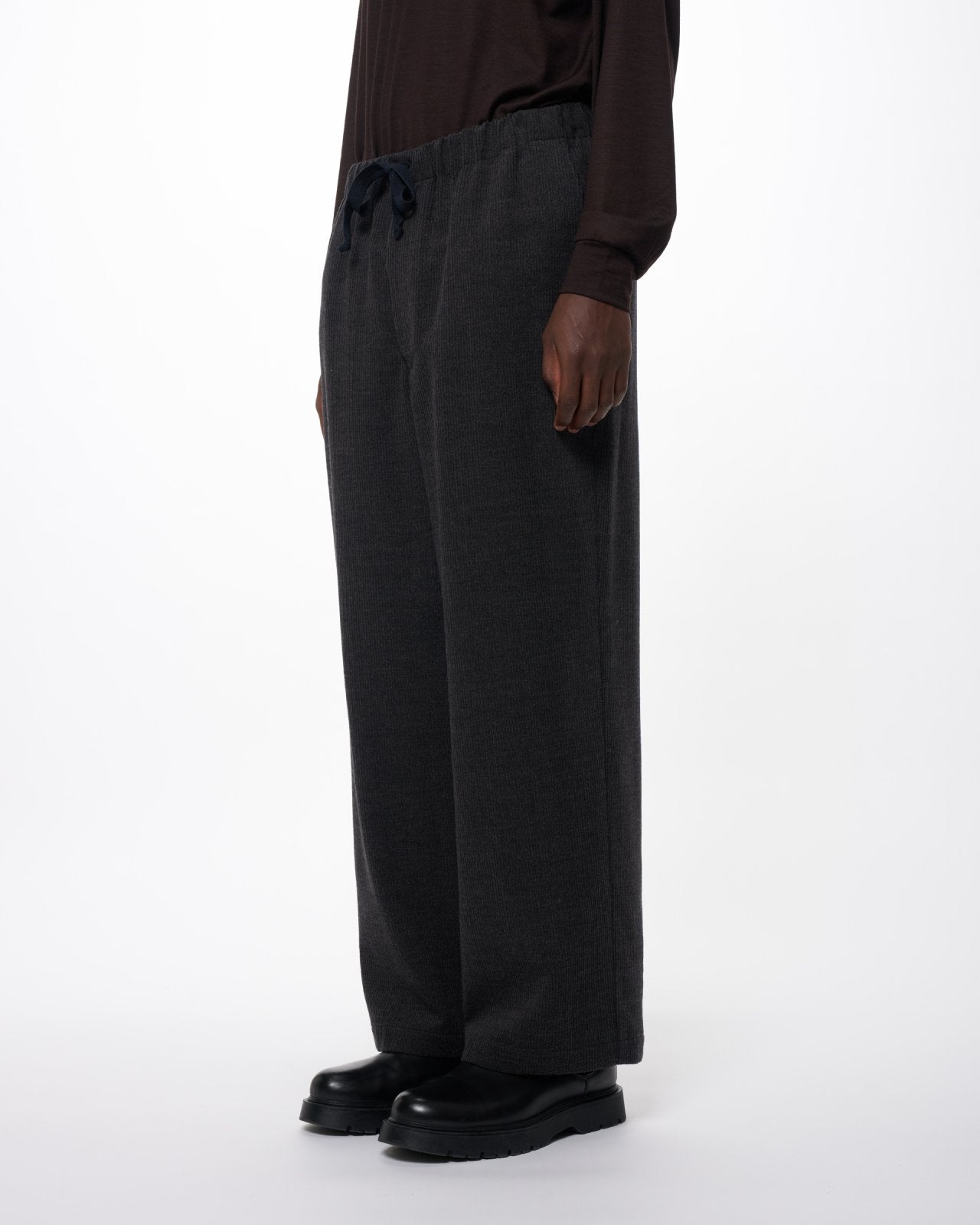Super 120s Wool Corduroy / Wide Cylinder Fit Easy Pants, Top Gray