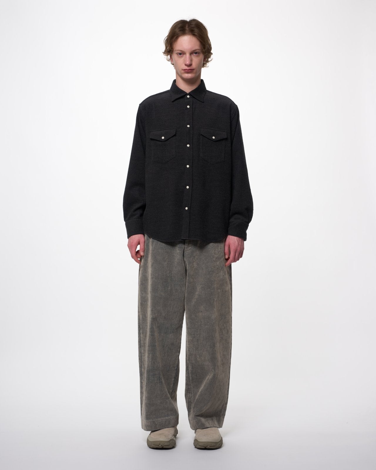 Velvet-Flocked Organic Cotton Denim USMC Slacks, Greige