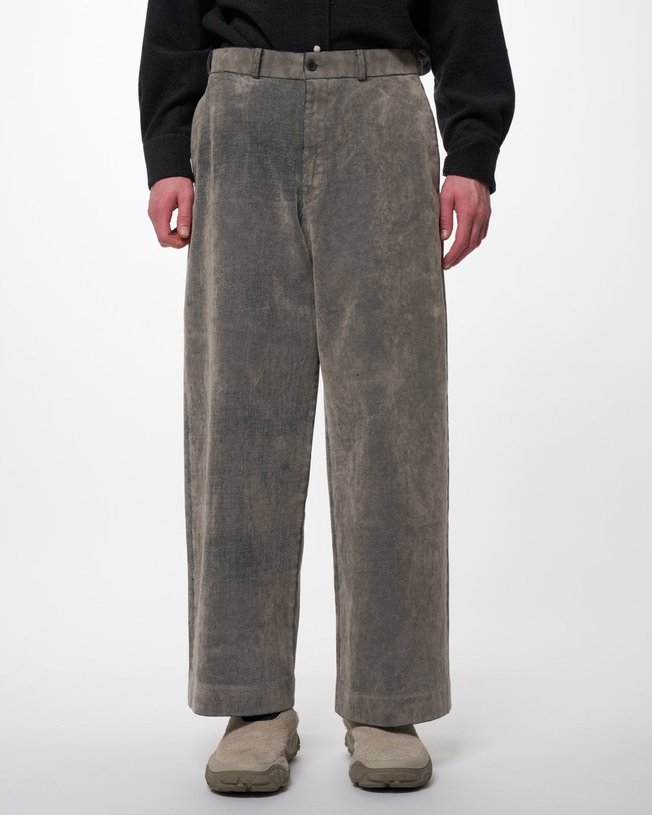 Velvet-Flocked Organic Cotton Denim USMC Slacks, Greige