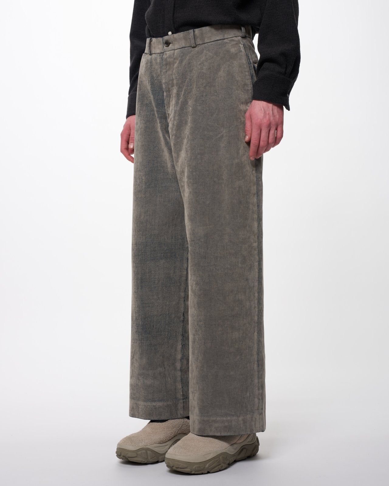 Velvet-Flocked Organic Cotton Denim USMC Slacks, Greige
