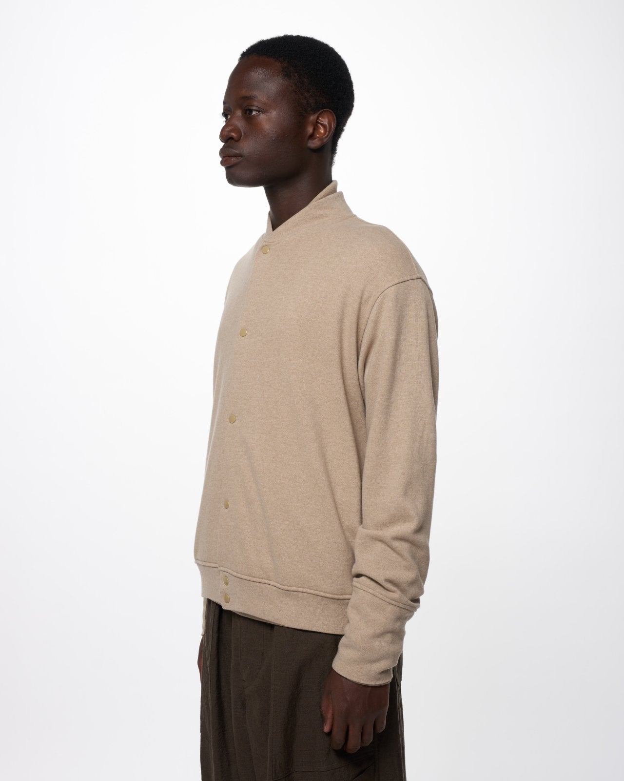 Super 180s Milled Wool Jersey / Snap Jacket, Beige
