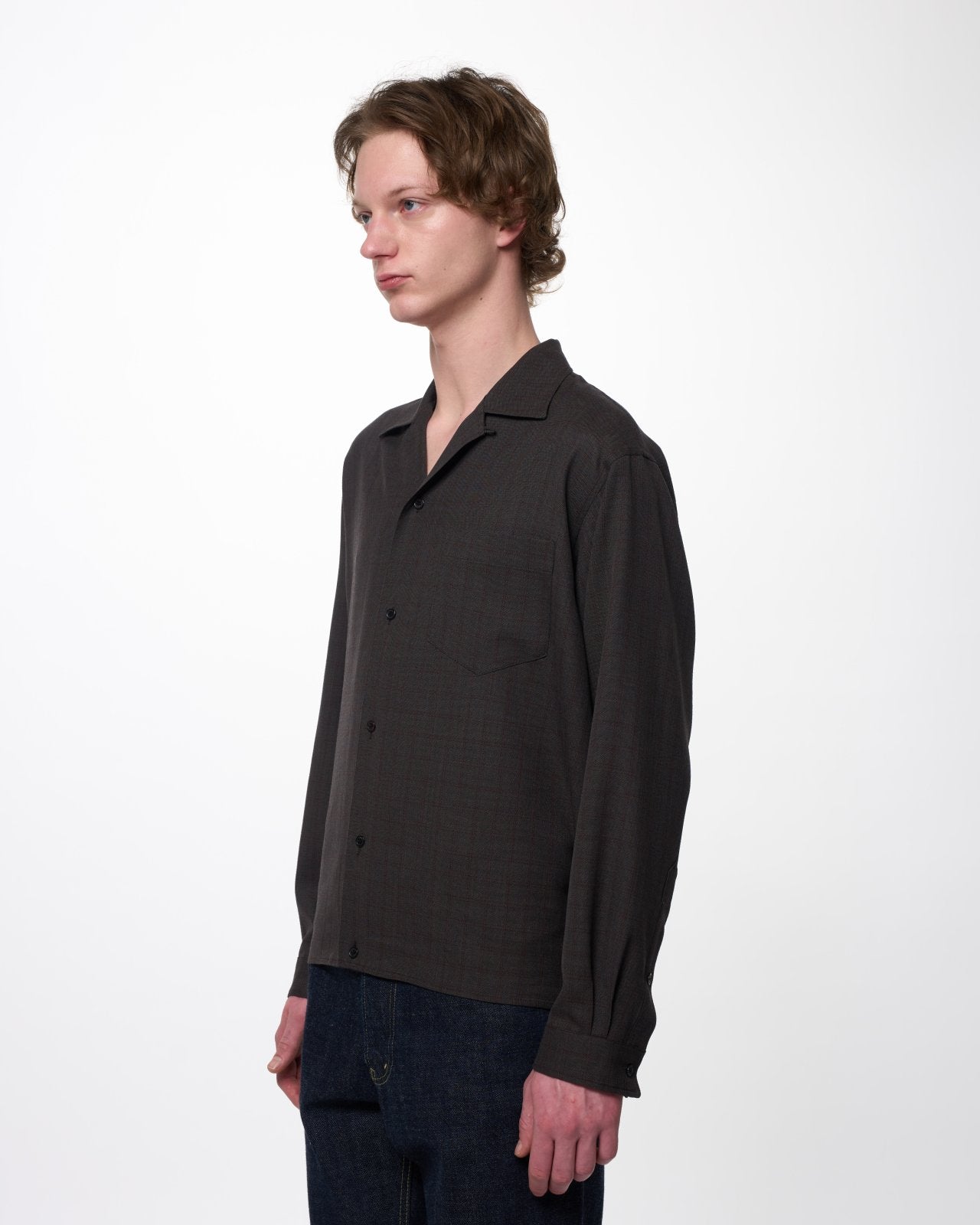 Rws Super 140s High Twist Serge / Open Collar L/S Shirt With Hem Tab