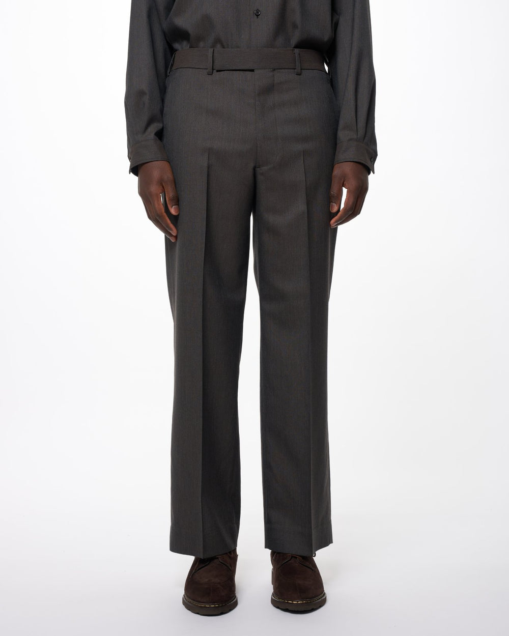 2/60 Wool Tropical Melange / Regular Fit Straight Trousers, Brown Gray