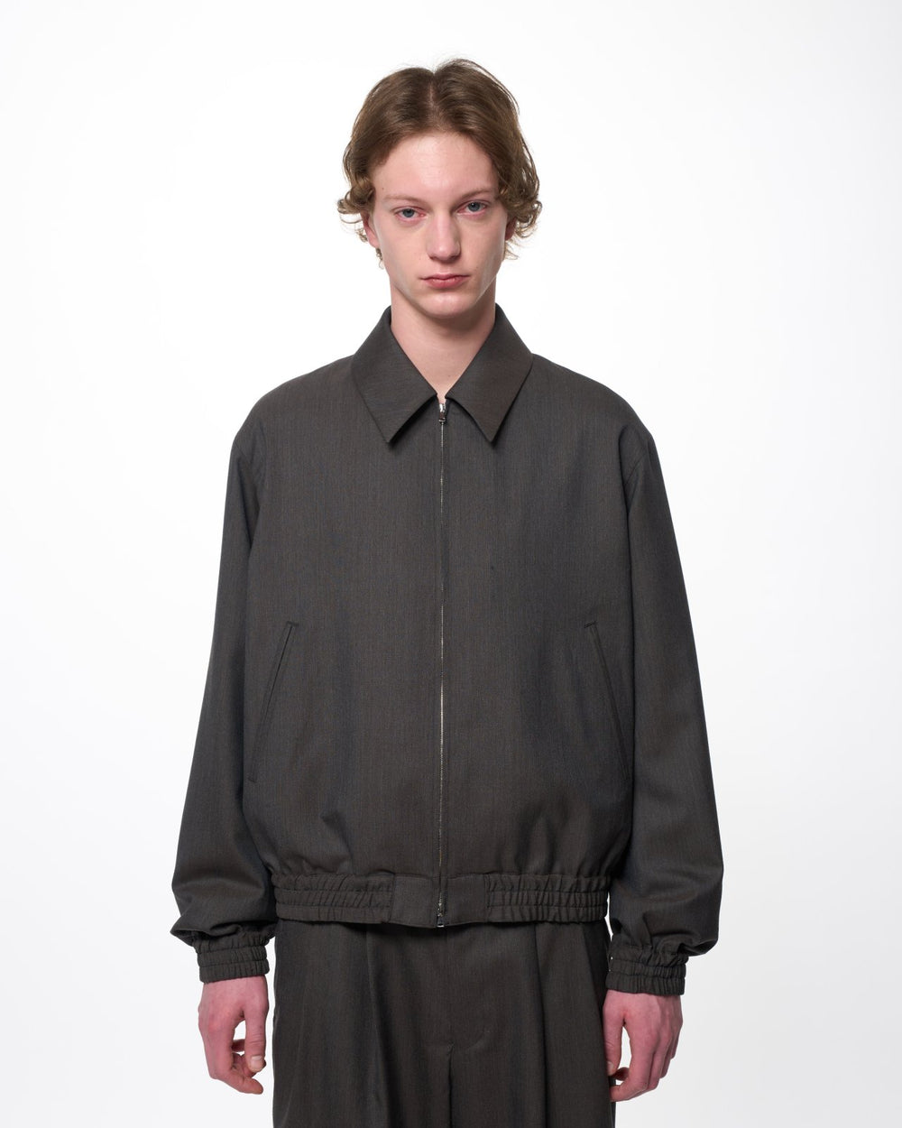 2/60 Wool Tropical Melange / Zip Blouson, Brown Gray