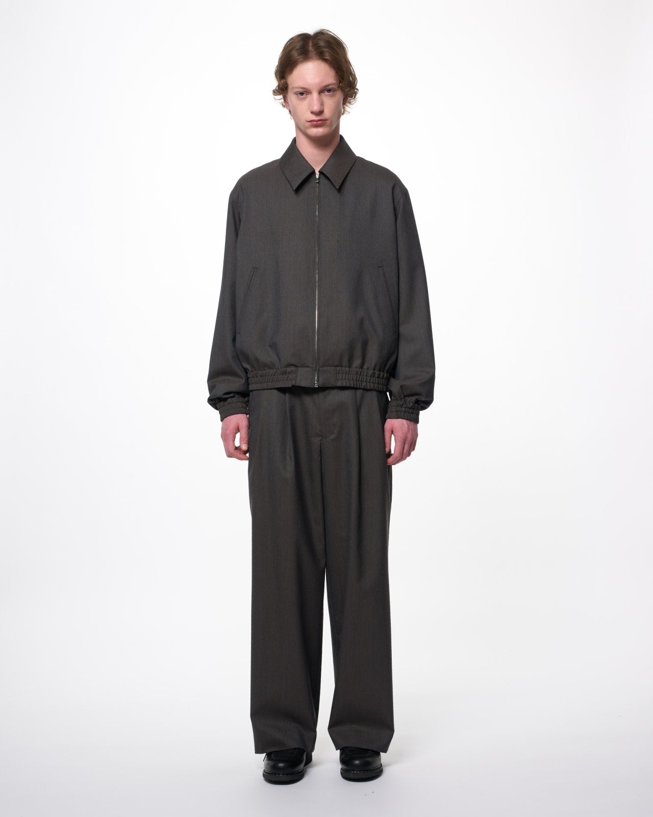 2/60 Wool Tropical Melange / Double Pleated Military Trousers, Brown Gray