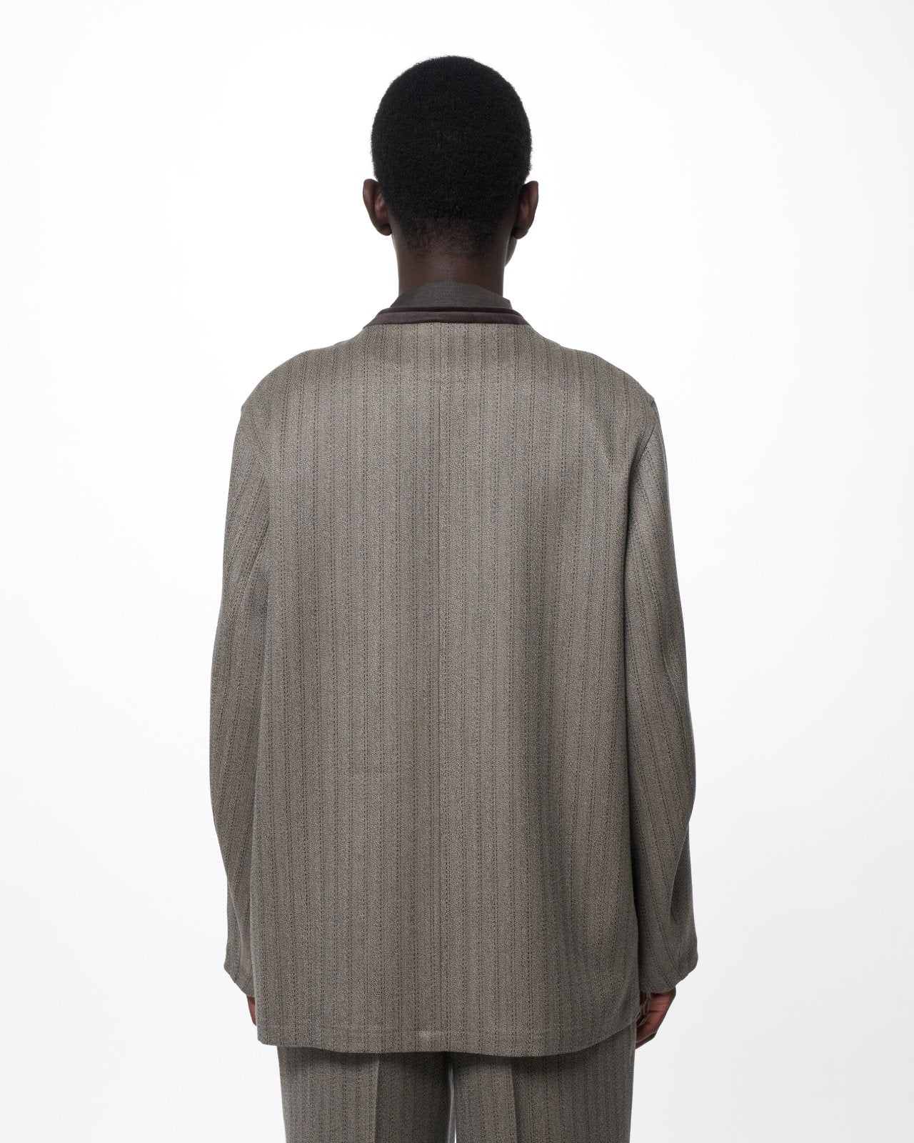 Organic Wool Twisted Melange Herringbone / Lapelless Jacket, Greige