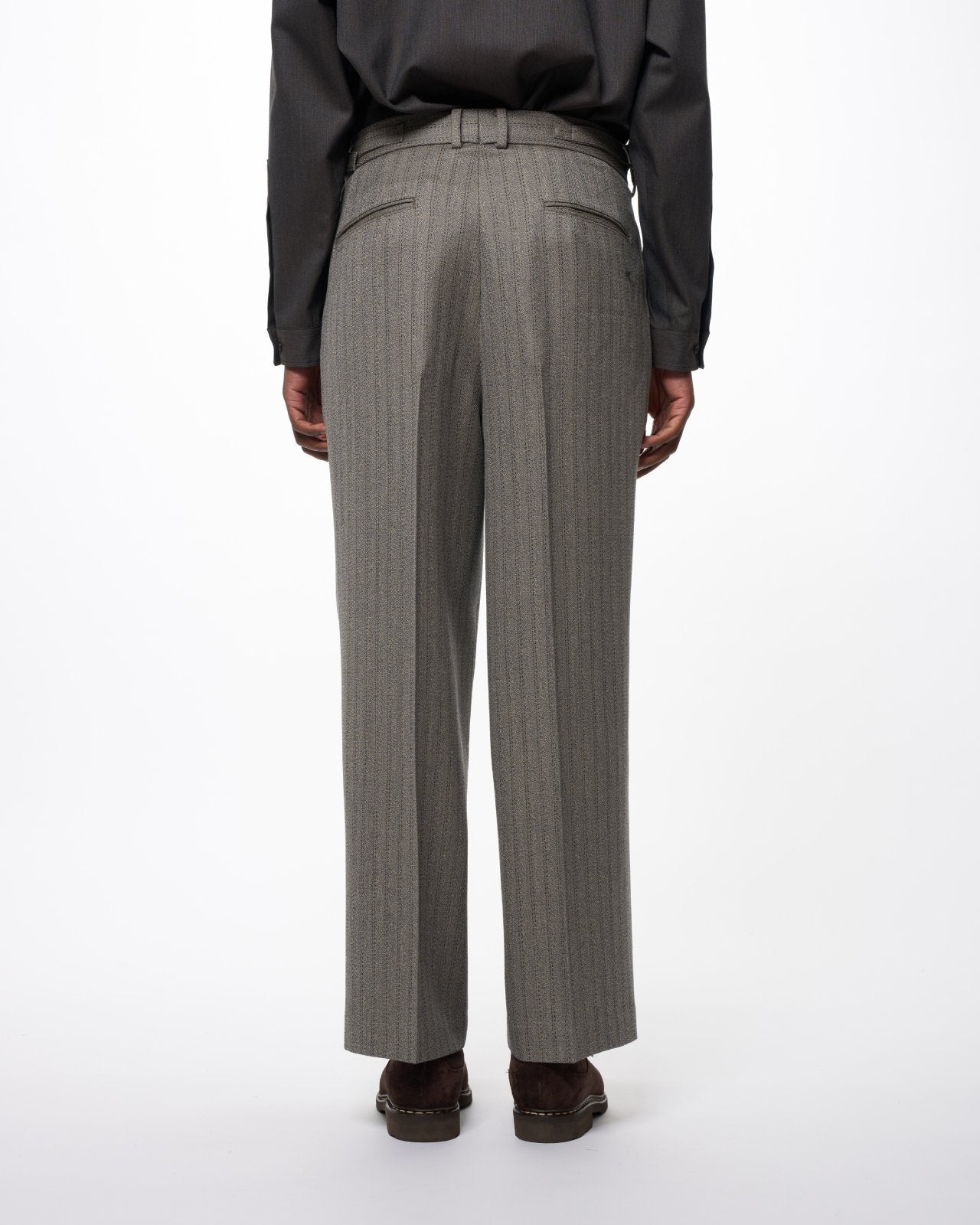 Organic Wool Twisted Melange Herringbone / Single Pleat Wide Trousers, Greige
