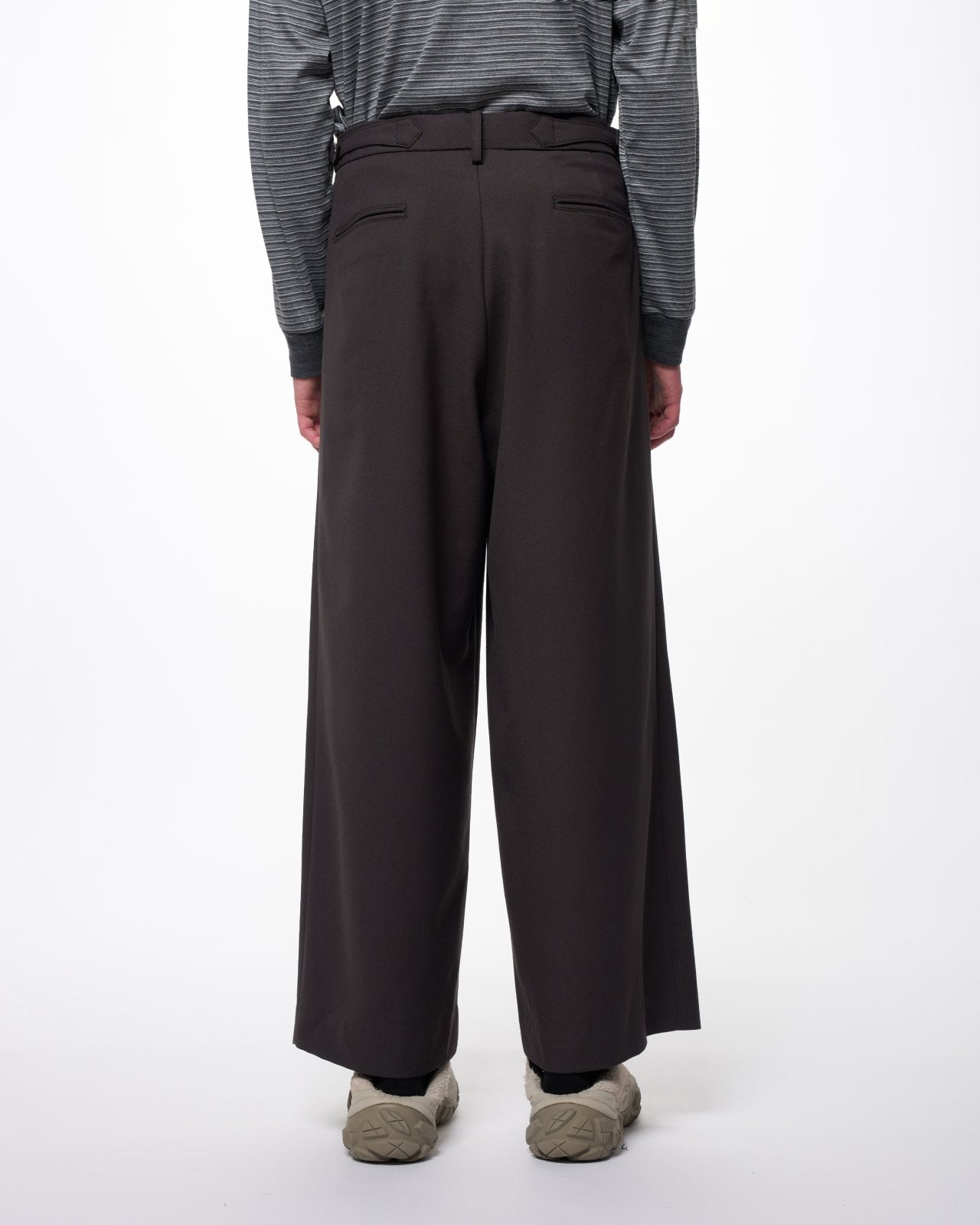 Recycled Polyester Wool Gabardine / Double Pleated Baggy Trousers, Charcoal Gray