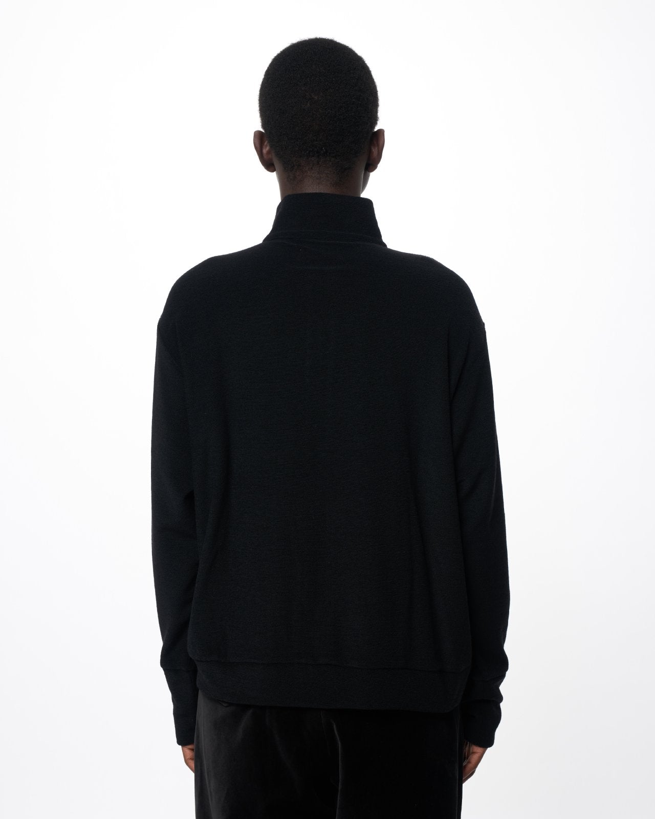 Super 140s Washable Wool Pile Knit / Track Jacket, Black