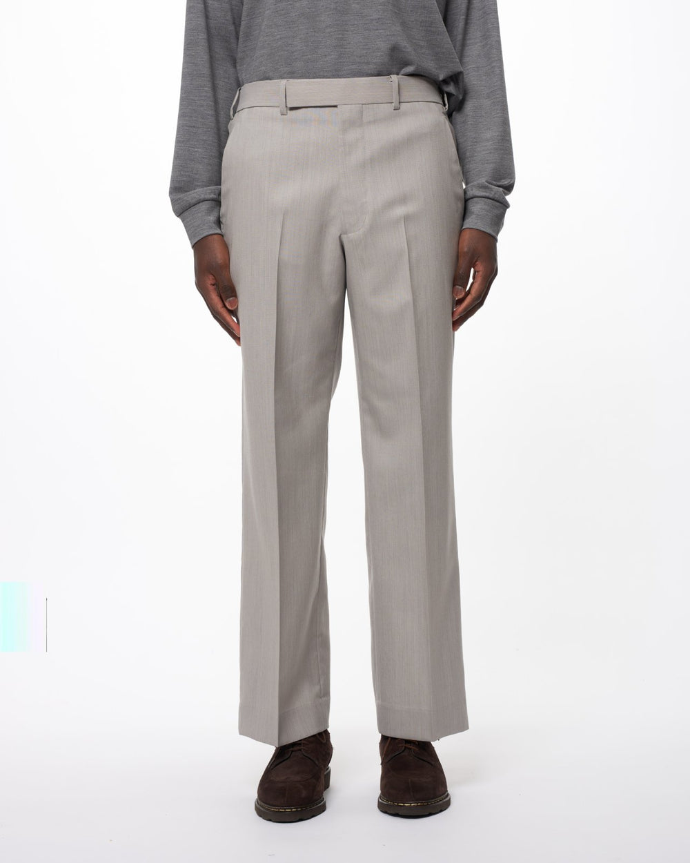 2/60 Wool Tropical Melange / Regular Fit Straight Trousers, Light Gray