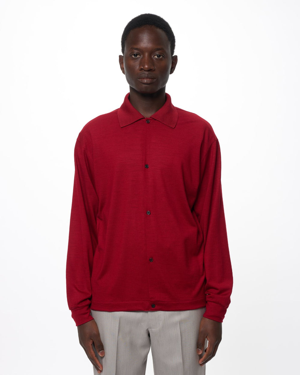 Super 100s Washable Wool Jersey / Shirt Cardigan, Red