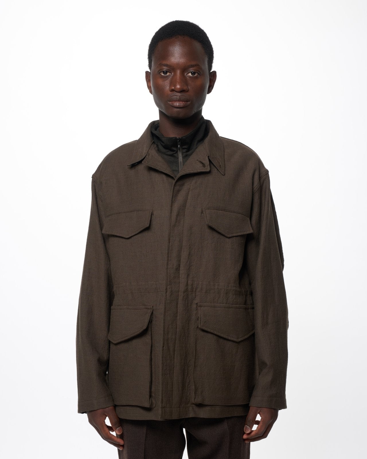 Wool/Linen Moleskin / Military Jacket, Olive