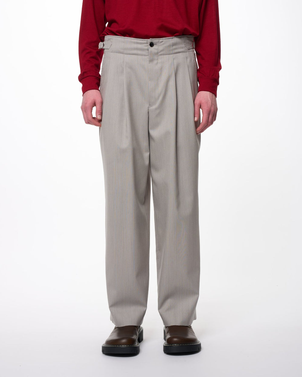 2/60 Wool Tropical Melange / Double Pleated Military Trousers, Light Gray