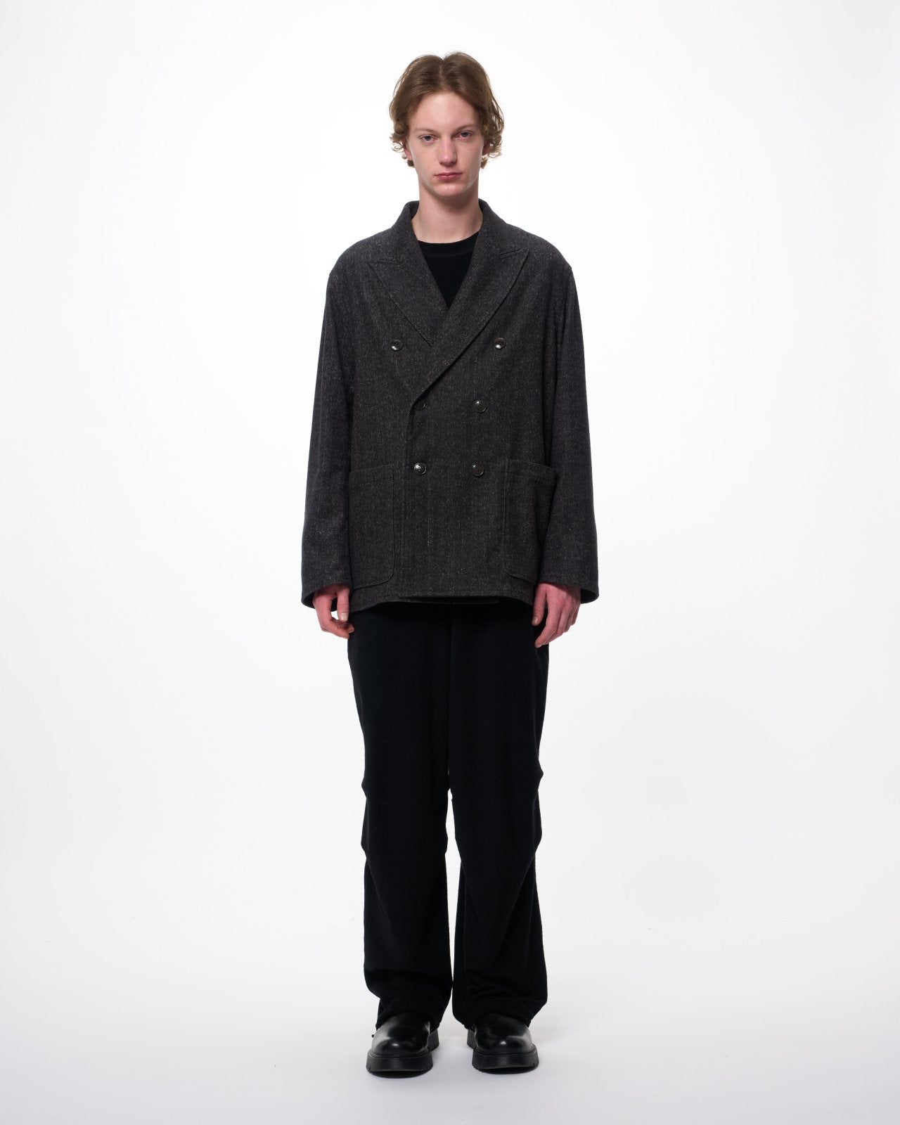 スーパー140sウォッシャブルウールパイル / タックドニートレーニングパンツ, Black