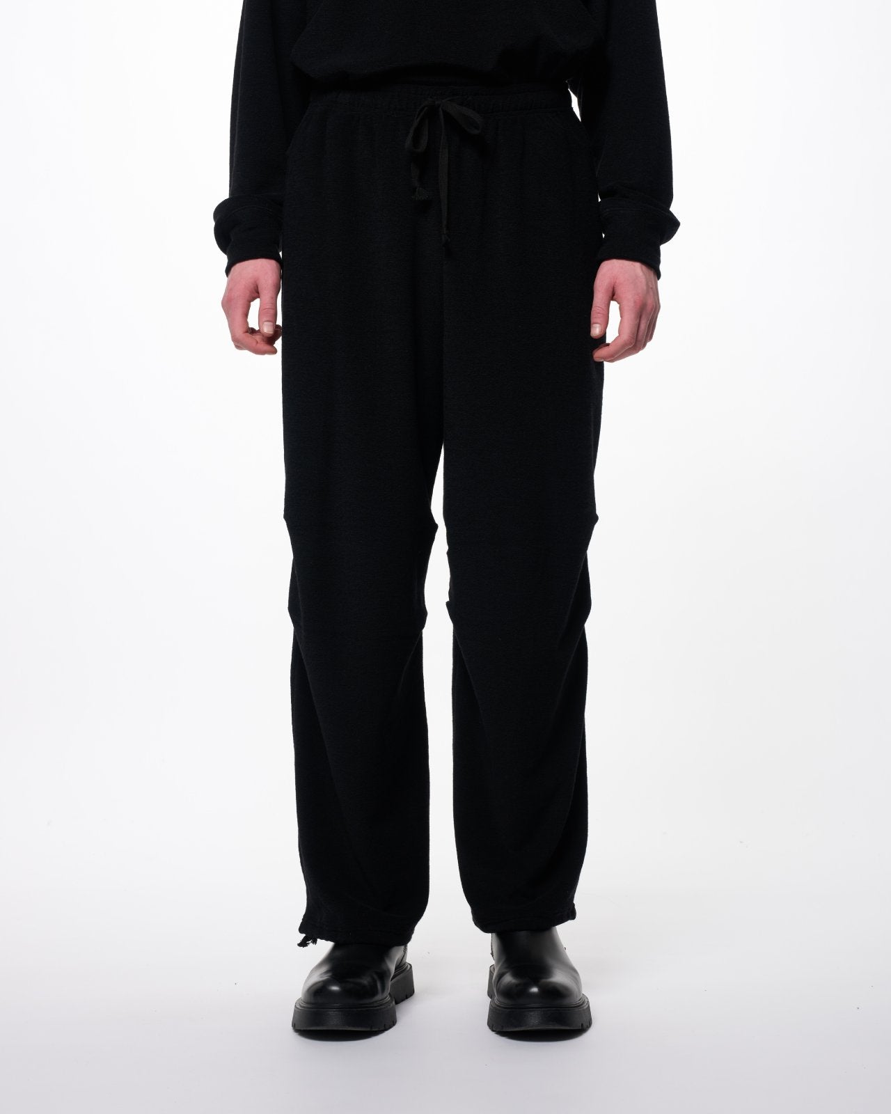 スーパー140sウォッシャブルウールパイル / タックドニートレーニングパンツ, Black