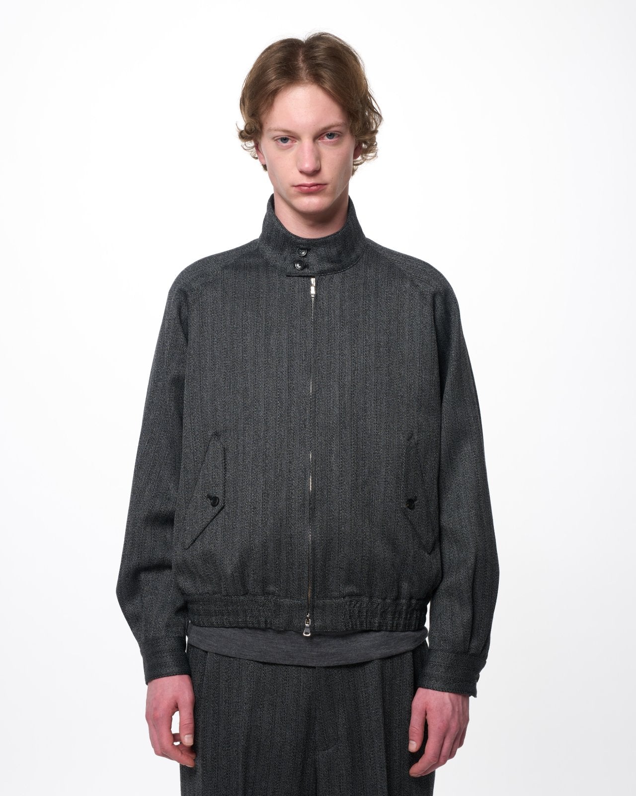 Organic Wool Twisted Melange Herringbone / Dog Ear Jacket, Gray