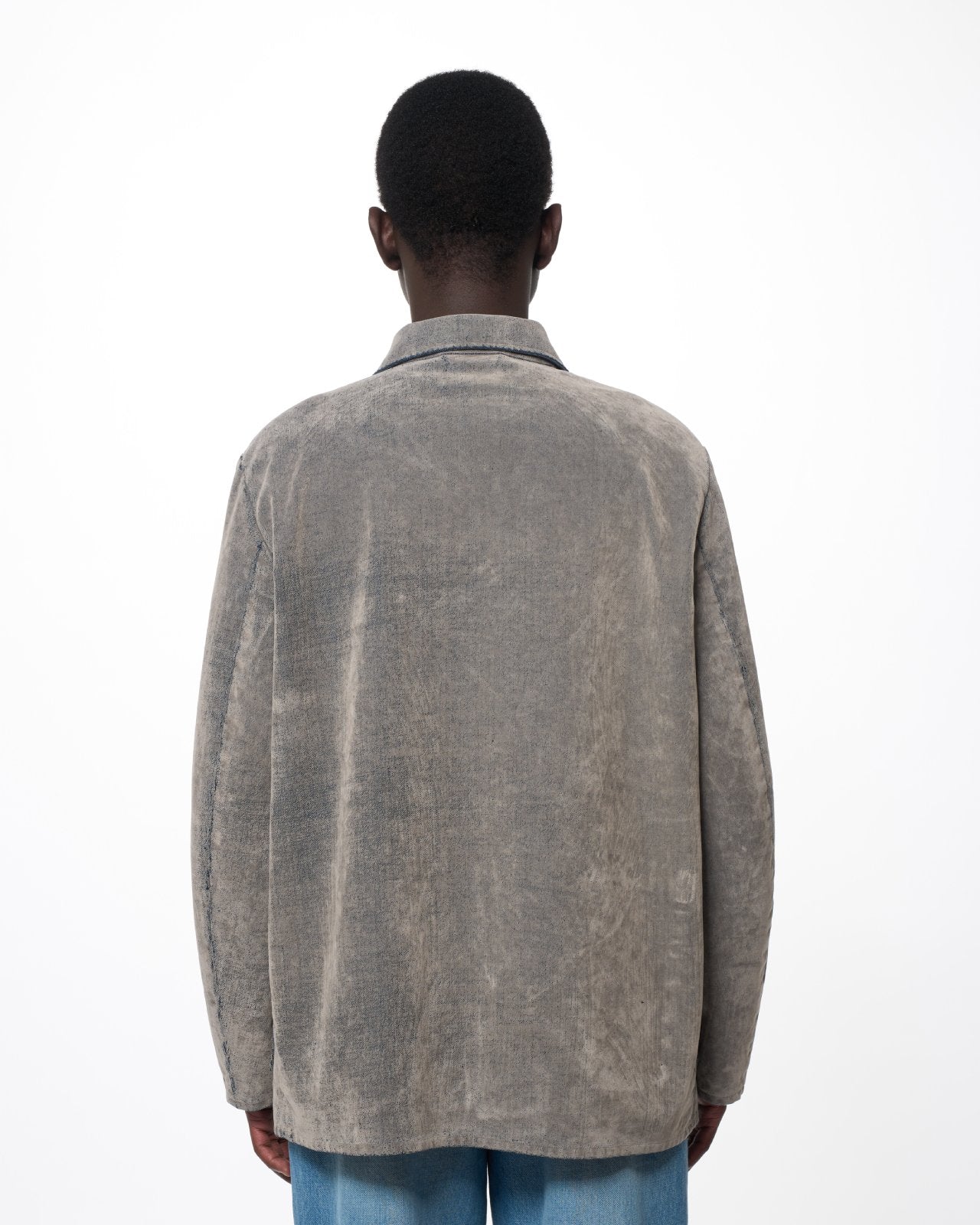 Velvet-Flocked Organic Cotton Denim / Relaxed Fit W.B Jacket, Greige