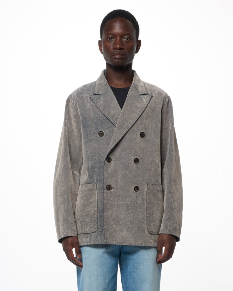 Velvet-Flocked Organic Cotton Denim / Relaxed Fit W.B Jacket, Greige
