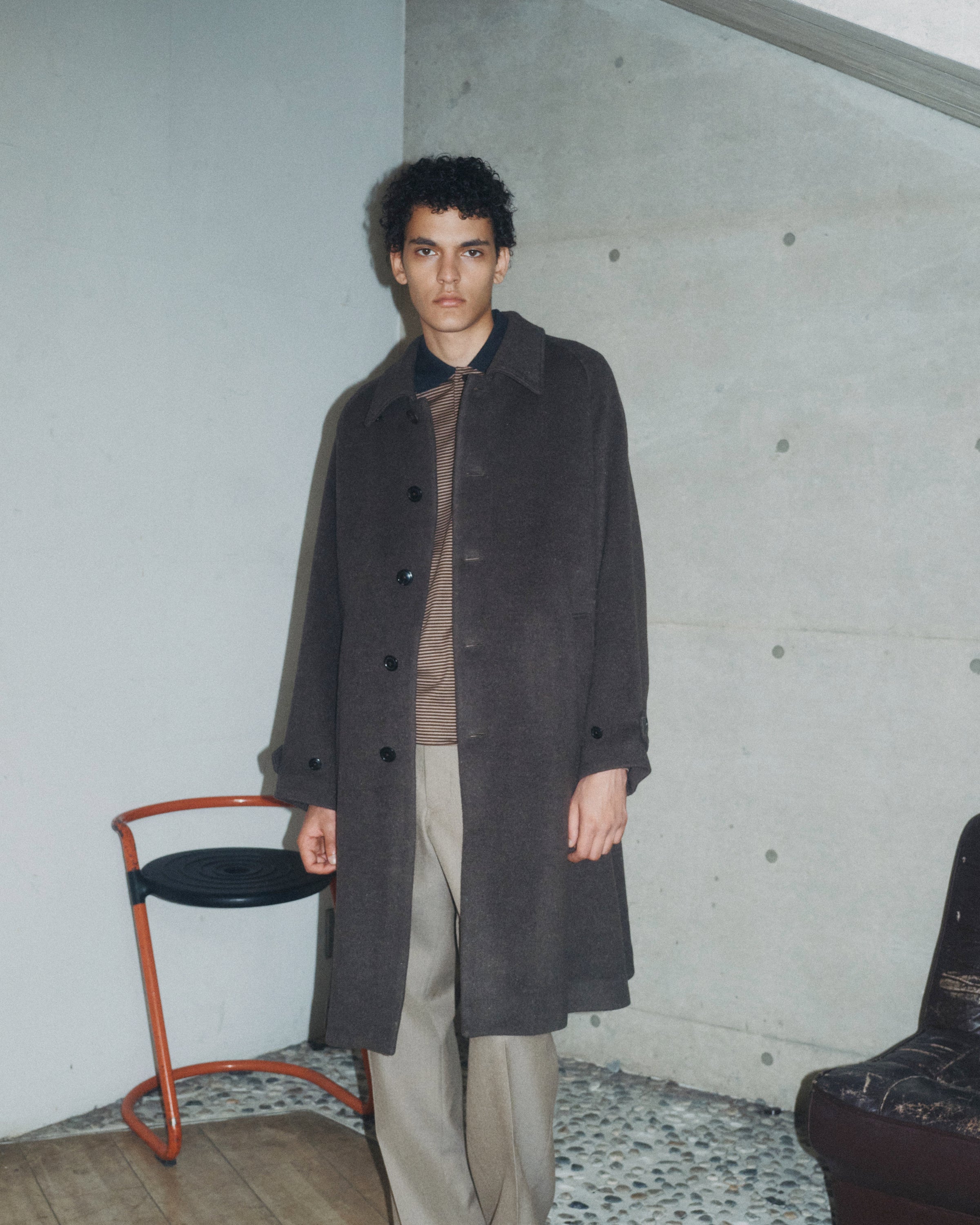 Wool Silk Double Cloth / Walk Around Overcoat, Top Olive