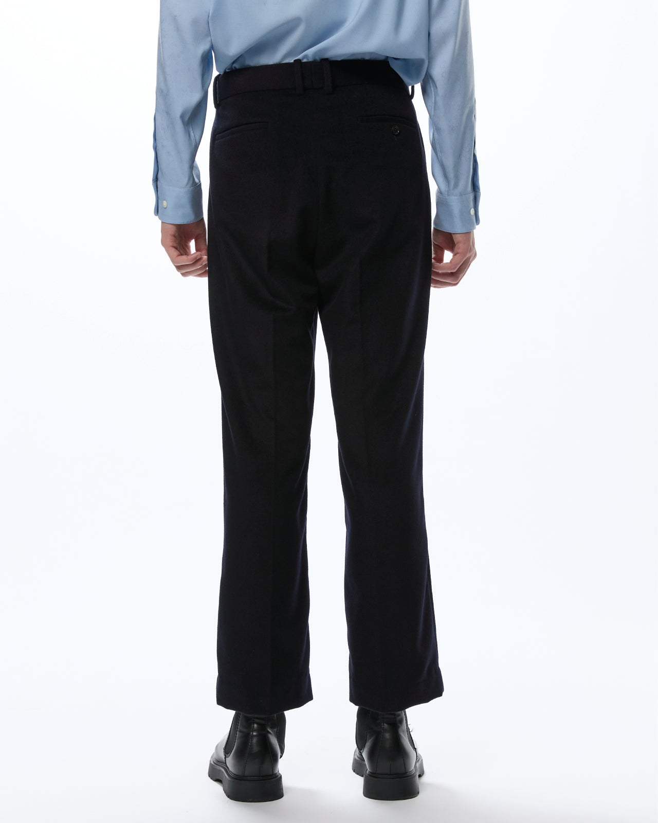 Cashmere Flannel / Double Pleated Straight Trousers, Black