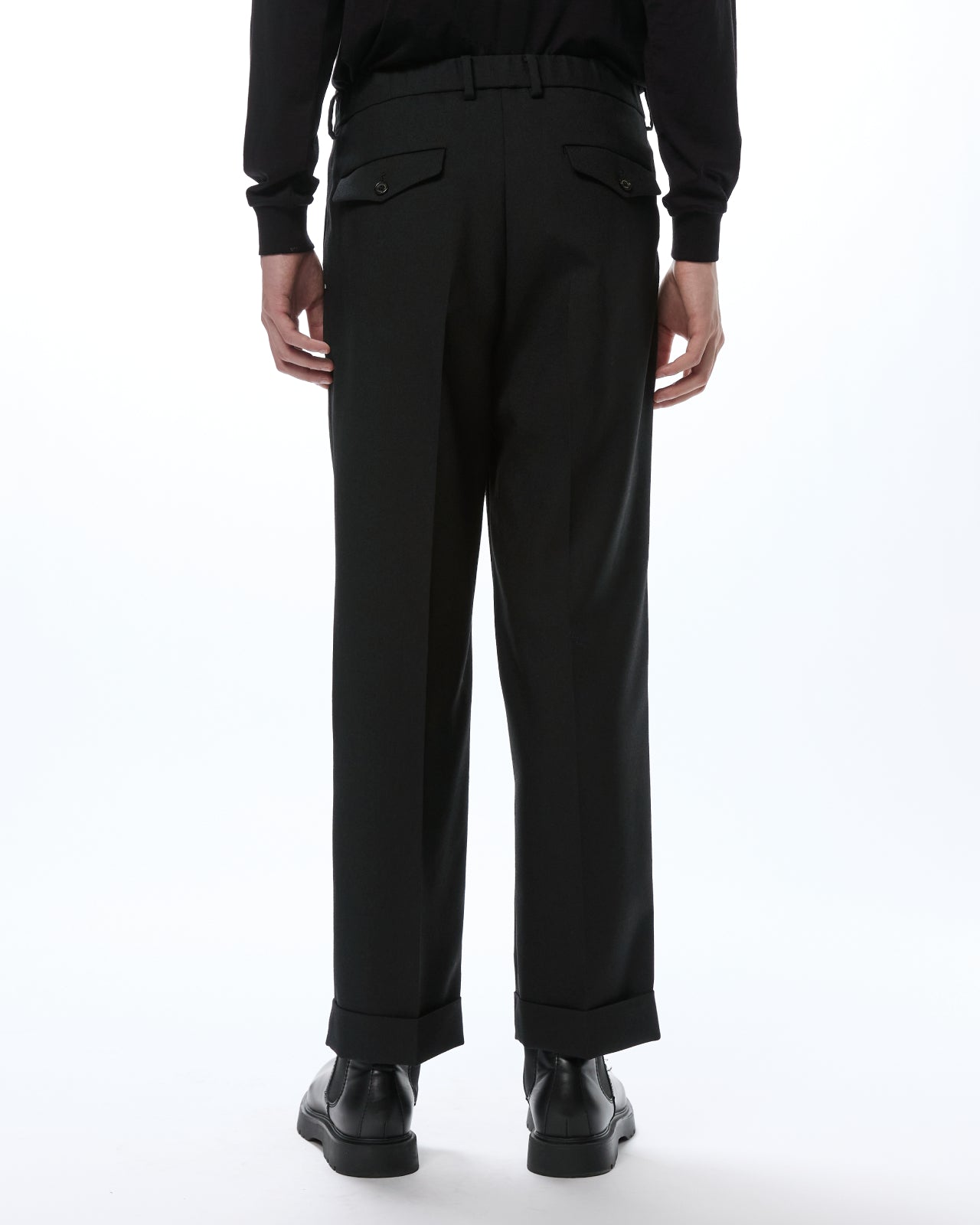 Organic Heavy Wool Tropical / Double Pleated Semi Easy Trousers, Black