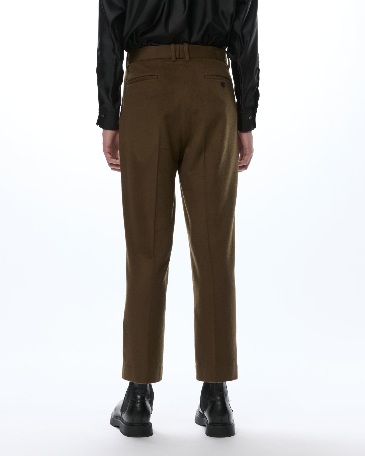 Cashmere Flannel / Double Pleated Straight Trousers, Olive
