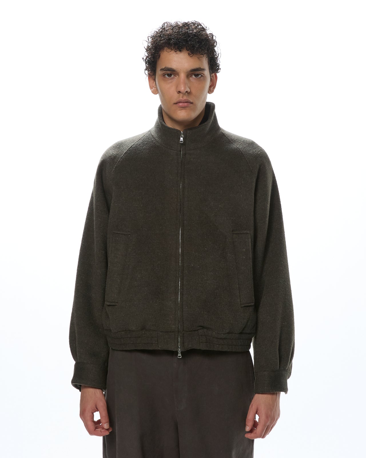 Wool Silk Double Cloth / Track Jacket, Top Olive