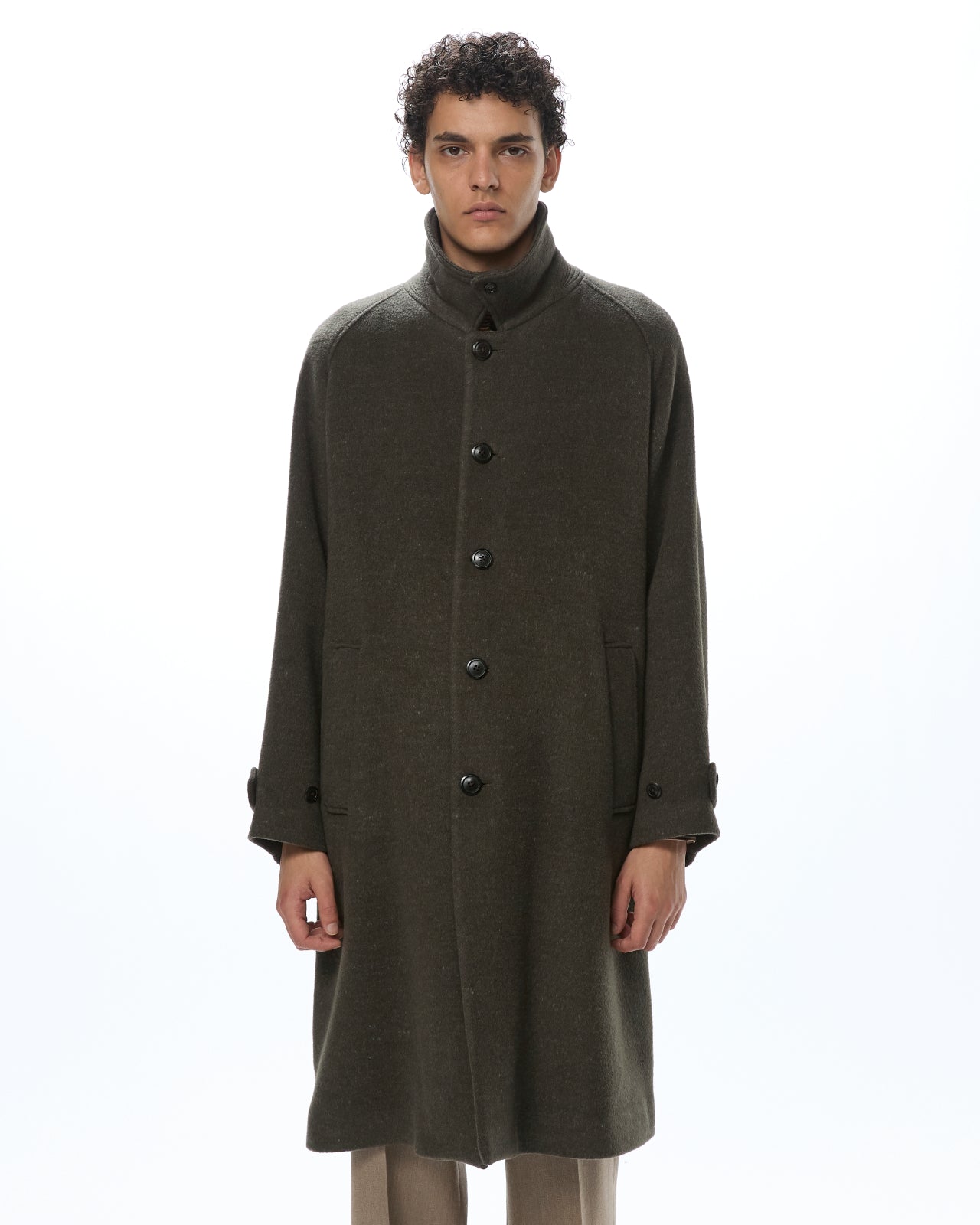 Wool Silk Double Cloth / Walk Around Overcoat, Top Olive