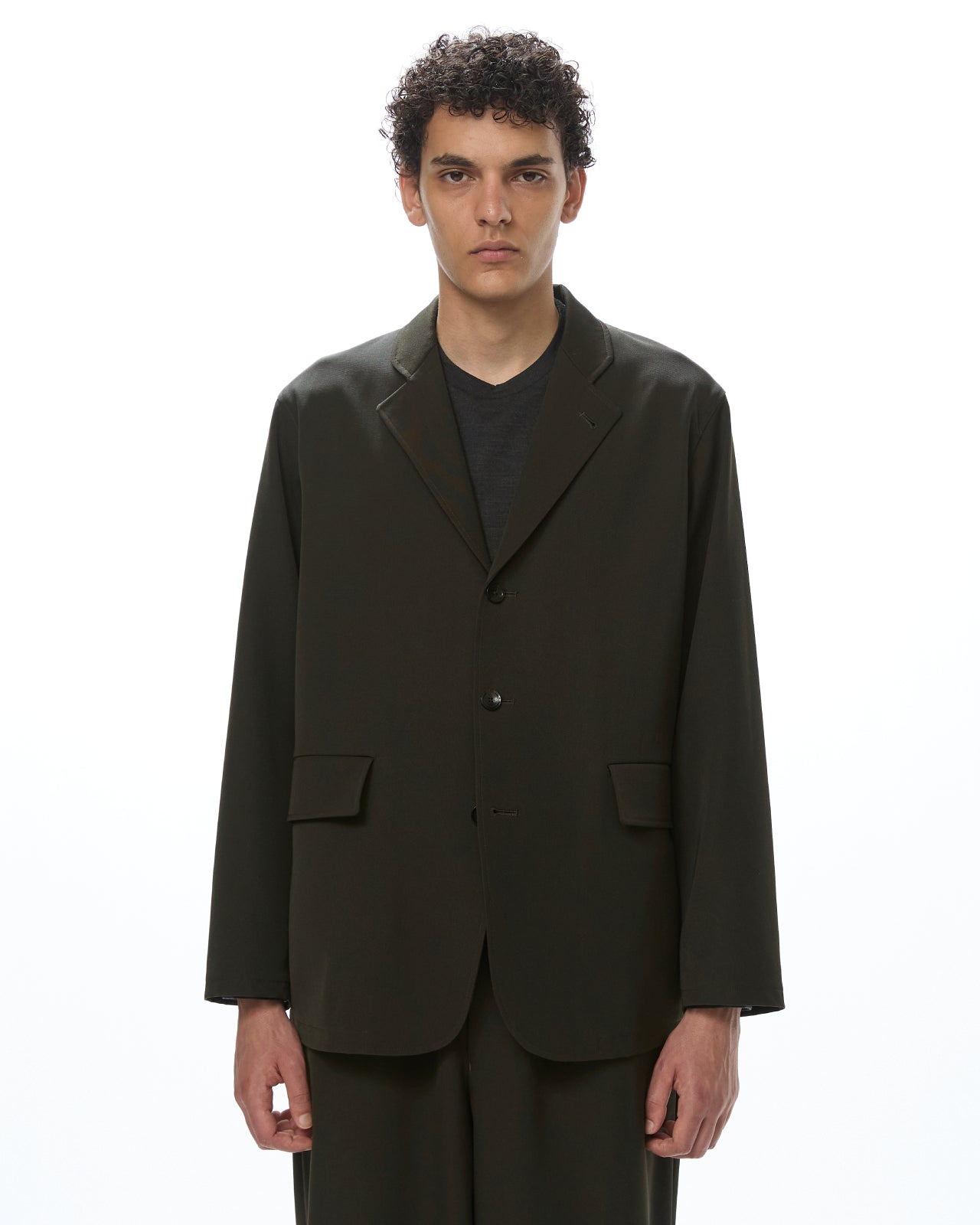 Wool Gabardine Washer Tumbler / Refined Stroll Jacket, Dark Olive