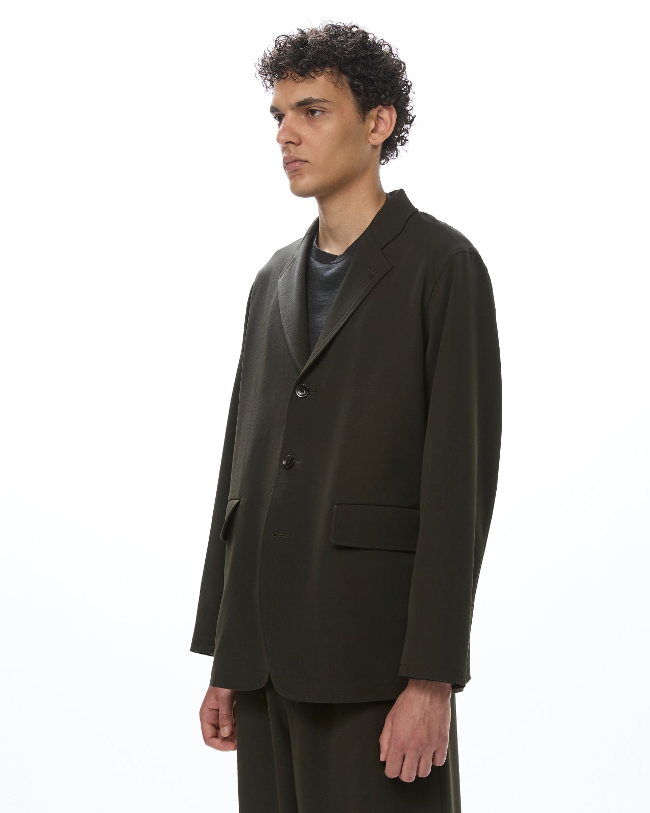 Wool Gabardine Washer Tumbler / Refined Stroll Jacket, Dark Olive