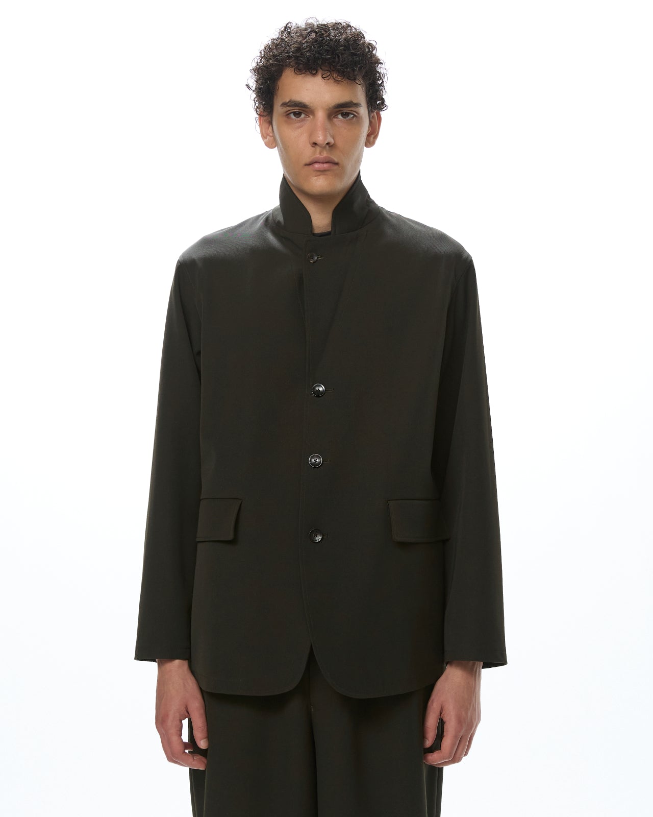 Wool Gabardine Washer Tumbler / Refined Stroll Jacket, Dark Olive