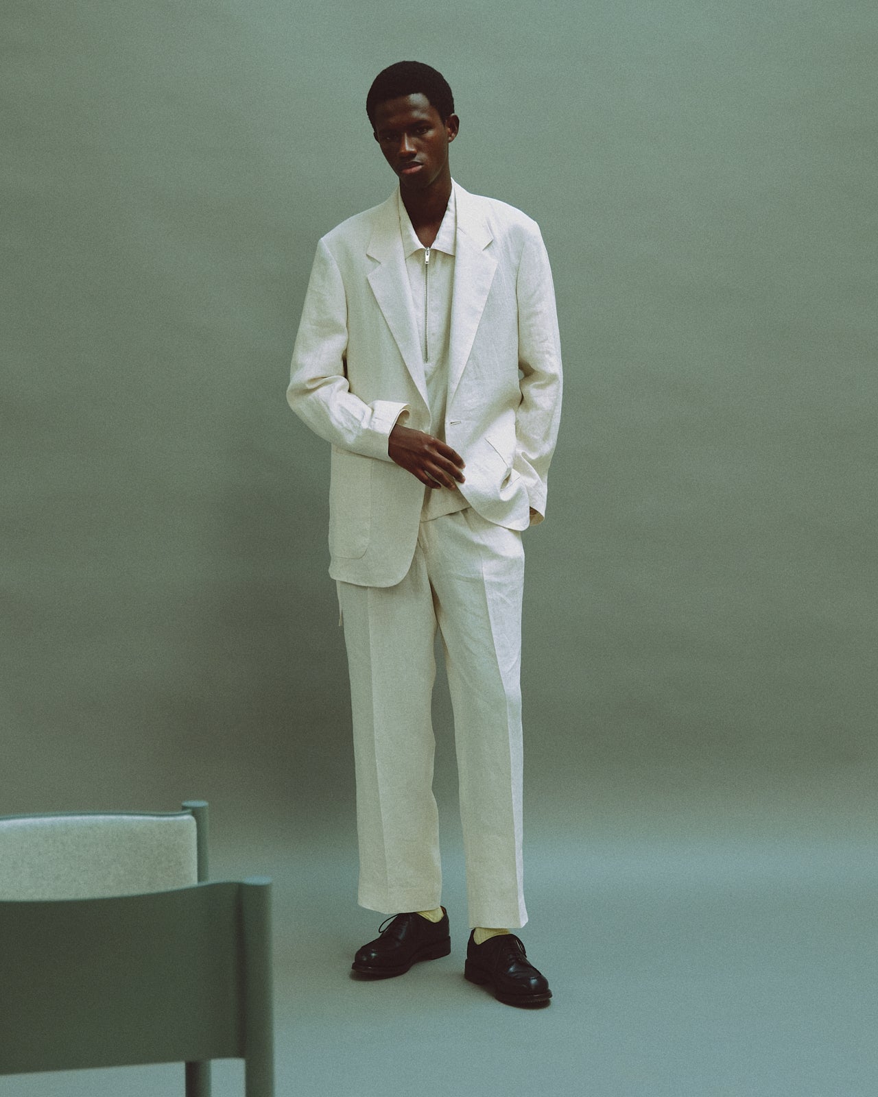 80/1 HEMP TYPEWRITER-CLOTH MACPHERSON JACKET, Ivory