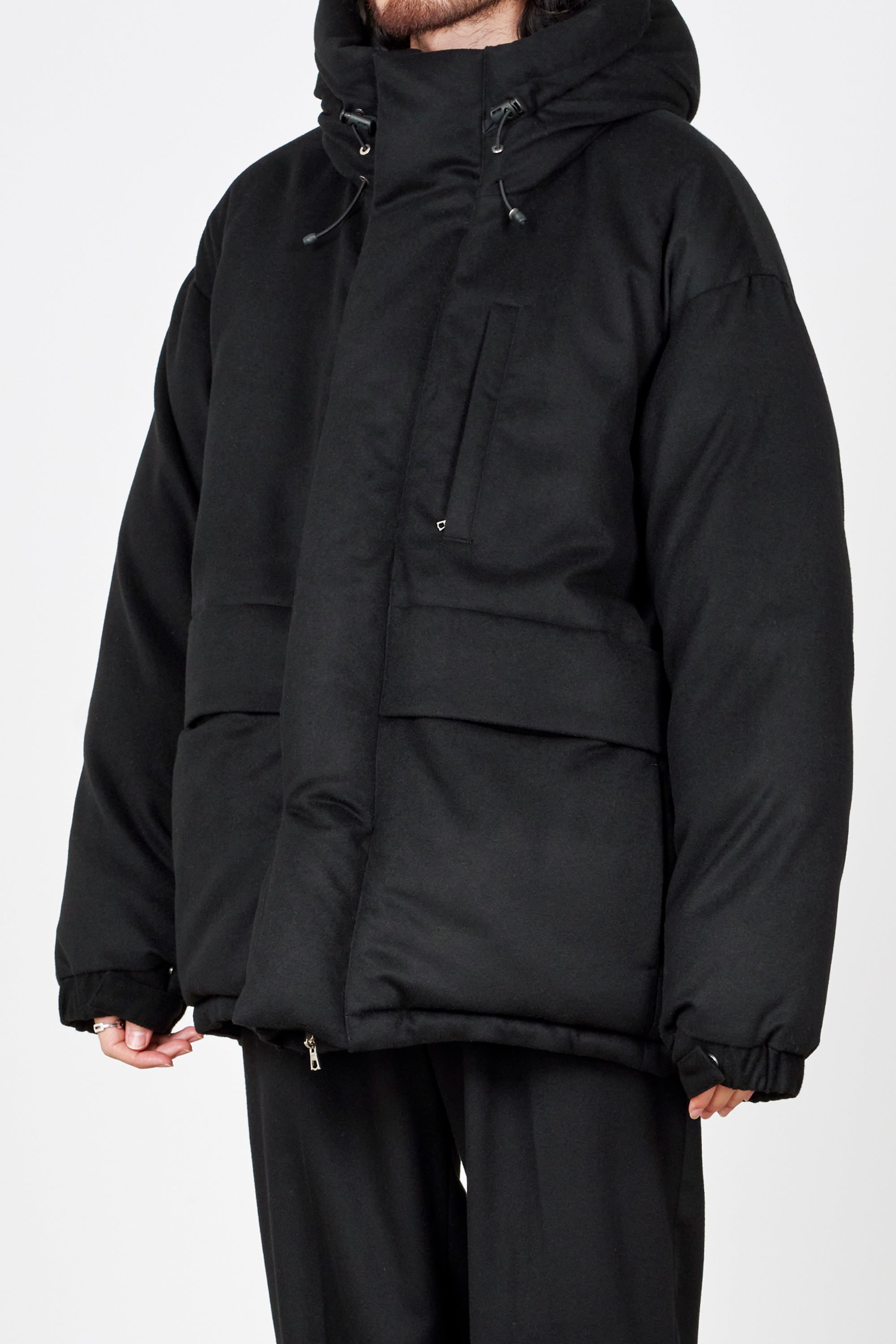CASHMERE FLANNEL CASHMERE DOWN JACKET, Black