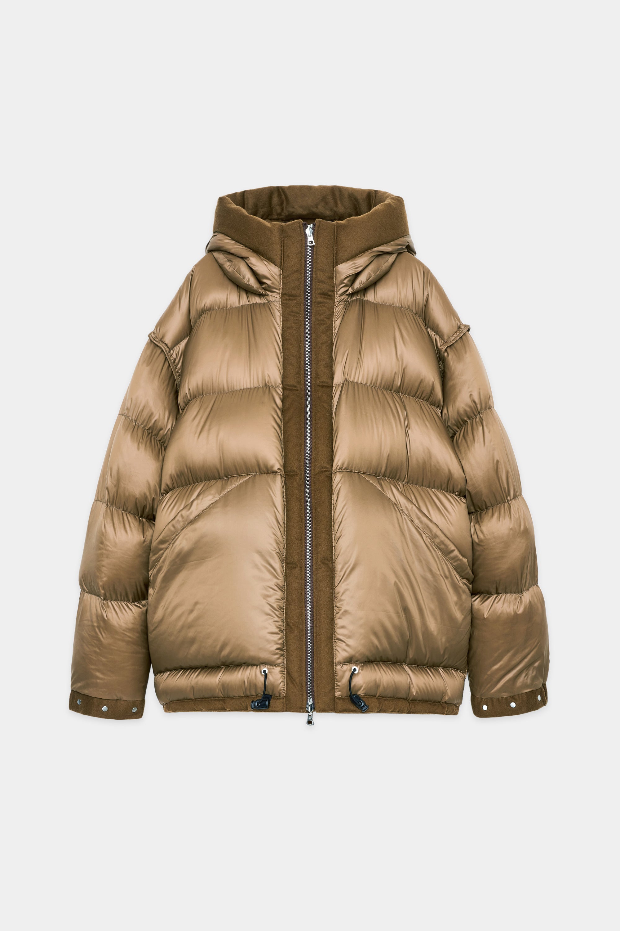 CASHMERE FLANNEL CASHMERE DOWN JACKET, Brown Khaki
