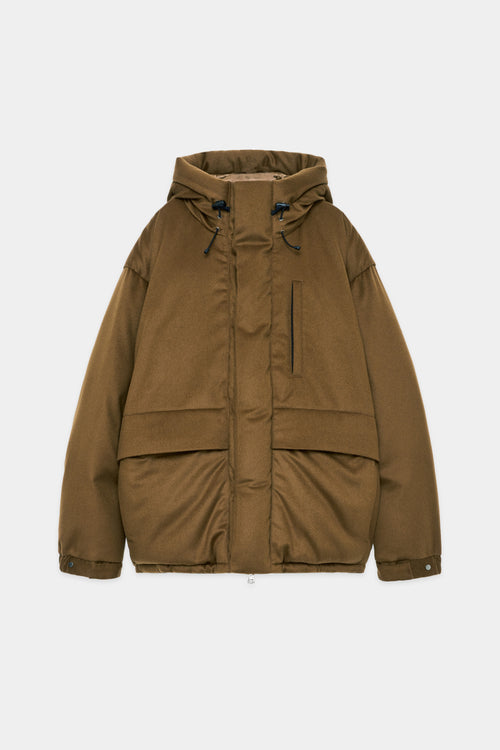 CASHMERE FLANNEL CASHMERE DOWN JACKET, Brown Khaki