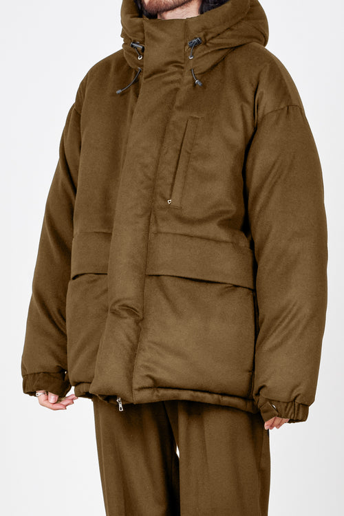 CASHMERE FLANNEL CASHMERE DOWN JACKET, Brown Khaki