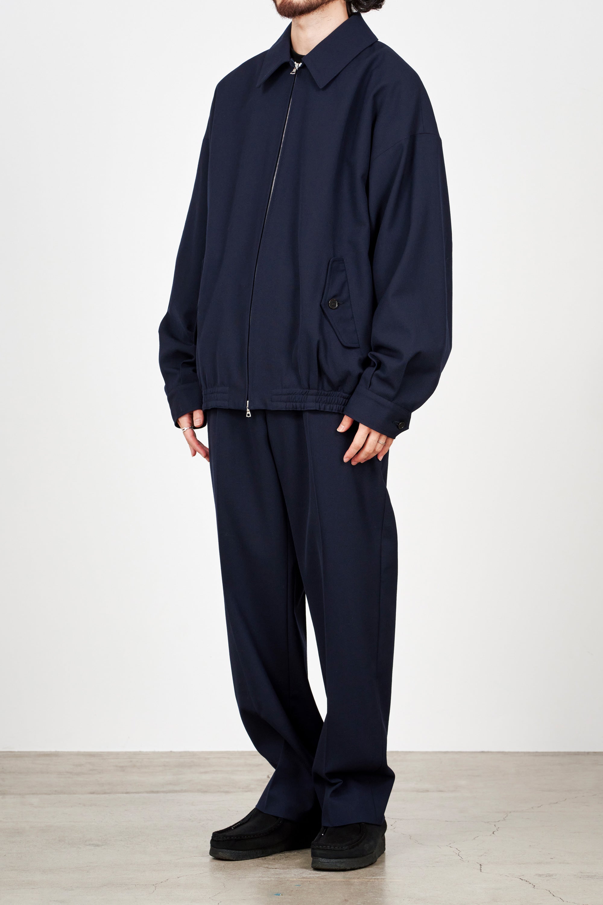 3/60オーガニックウールサバイバルクロス / フラットフロントトラウザーズ, Navy