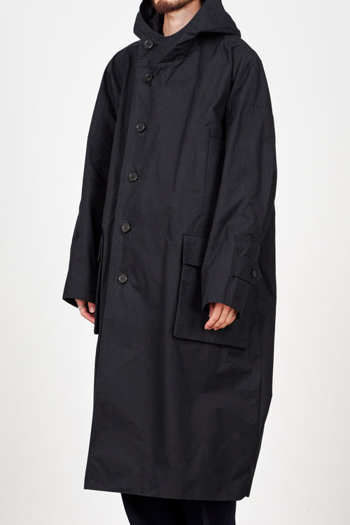 HEAVY ALL WEATHER CLOTH STORM COAT, Black