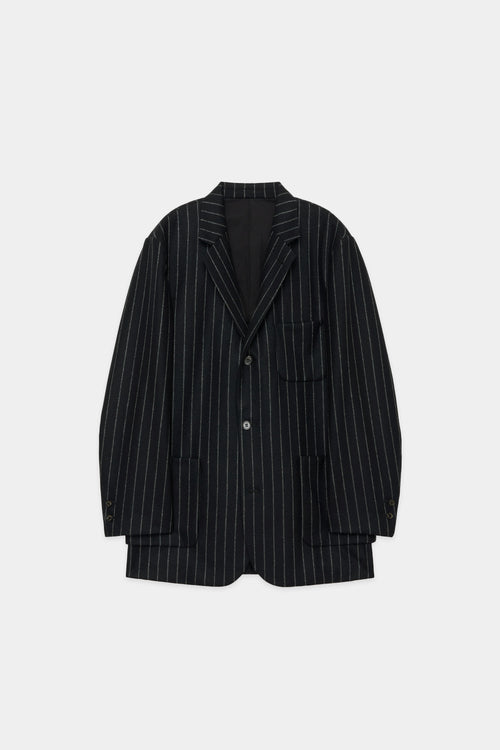 2/14 オーガニックウールフランネル / スポーツコート, Black Stripe