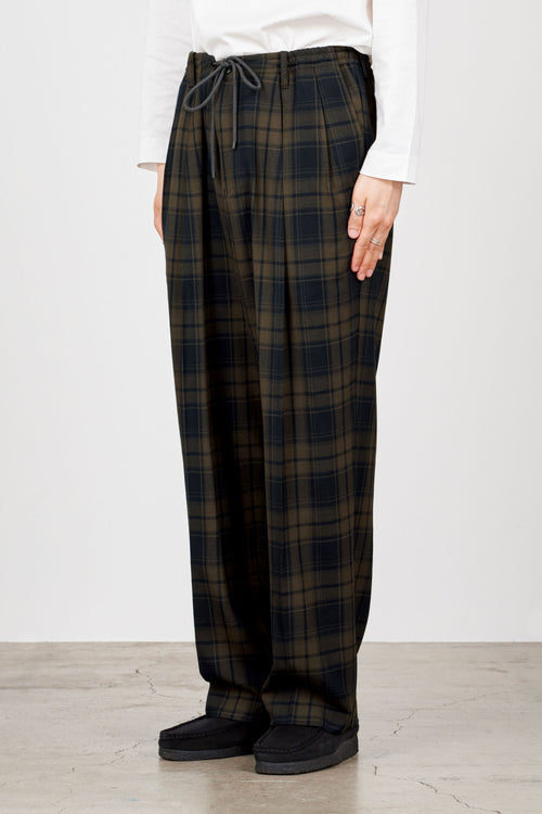  2/72 ORGANIC WOOL CHECK VIYELLA DOUBLE PLEATED EASY TROUSERS, Brown Check