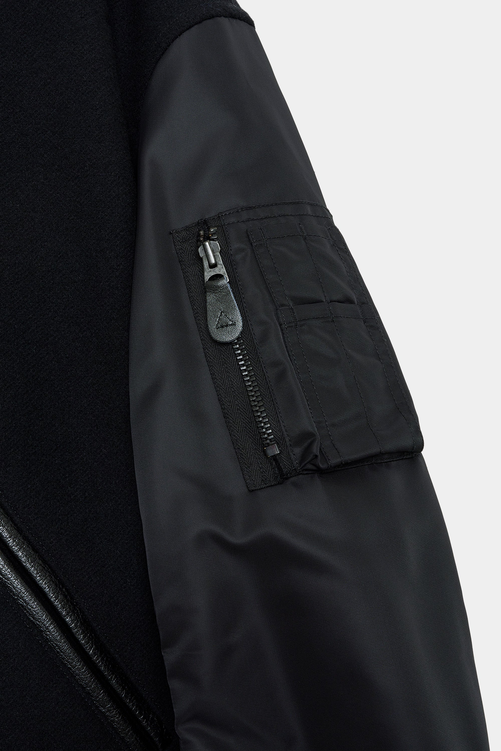 ORGANIC WOOL MELTON VARSITY JACKET, Black