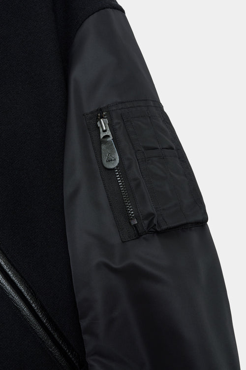 ORGANIC WOOL MELTON VARSITY JACKET, Black
