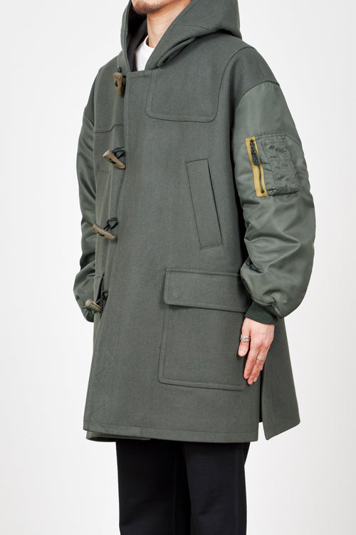 ORGANIC WOOL MELTON DUFFLE COAT, Blue Gray