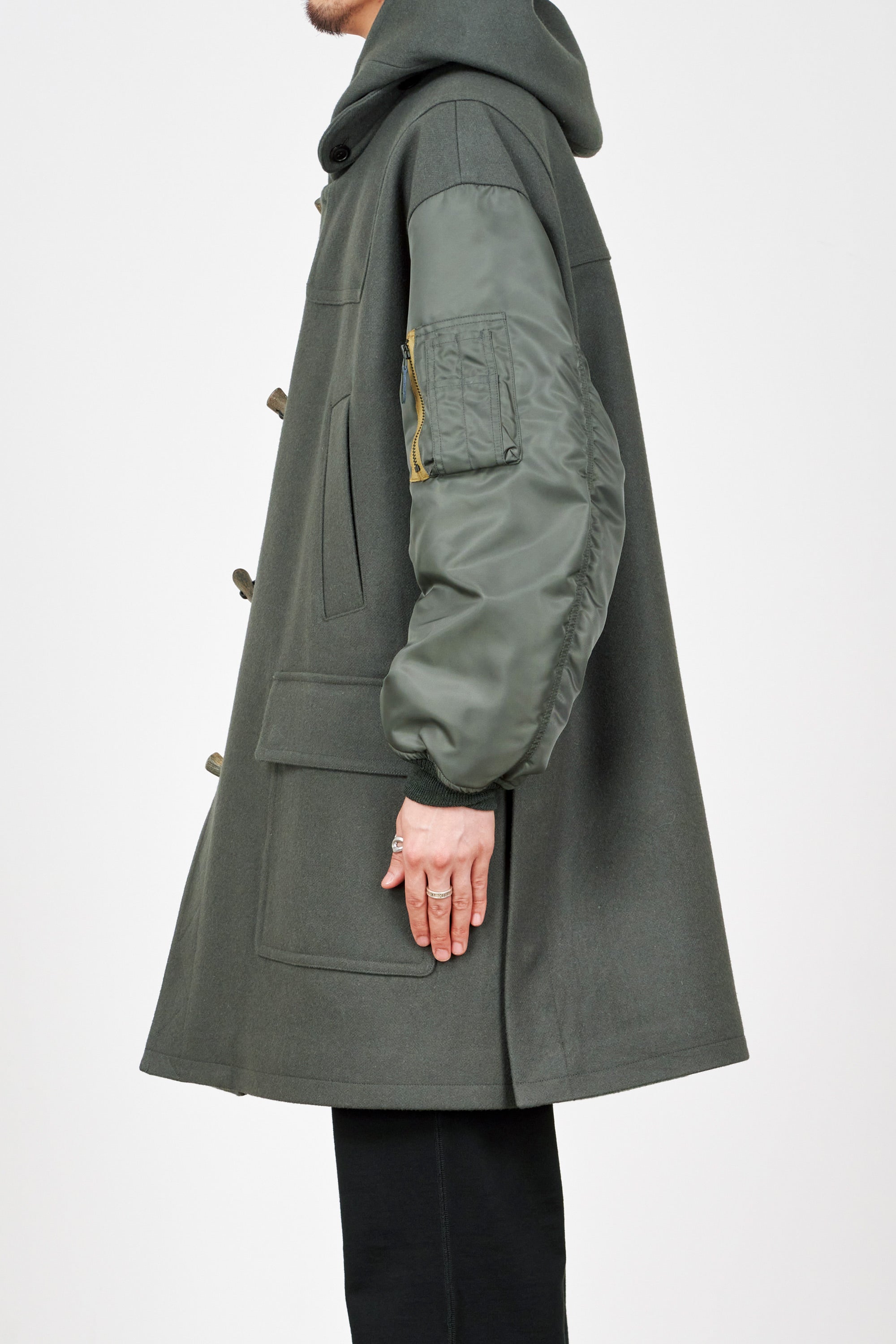 ORGANIC WOOL MELTON DUFFLE COAT, Blue Gray